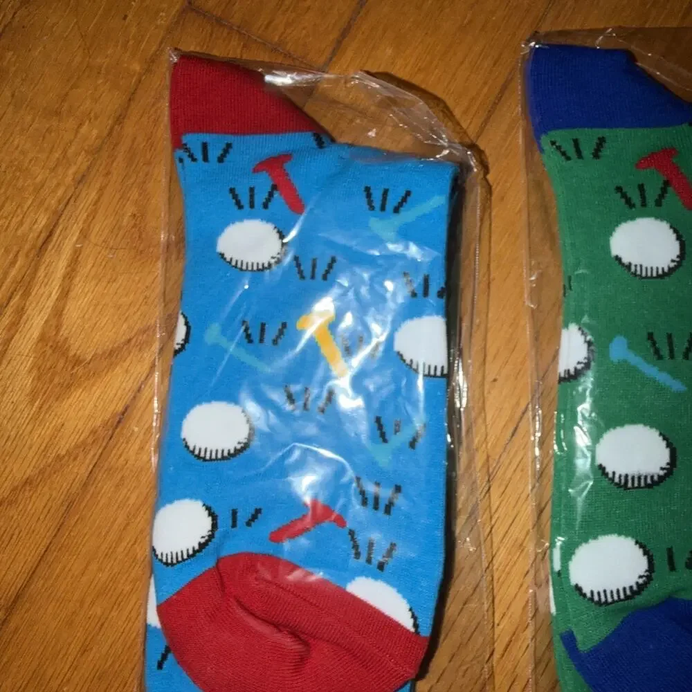 Lot Of 2 Colorful Golf Tee Balls Cotton Socks For Men New N I P Blue Green Red